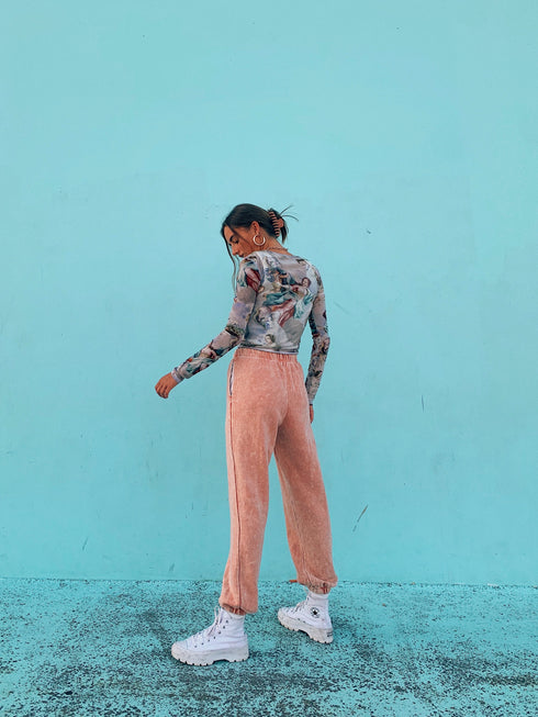 Vibe Check Washed Pant// Peach